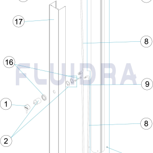 56932-2 | PisciManía Exploded technical diagram of a tall cylindrical device showing internal components and a base, with parts labeled 1–17 connected by callouts and lines for assembly reference.