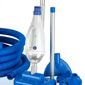 ar20637-2 | PisciManía Wet-dry vacuum cleaner with blue hose and floor nozzle attachments displayed.