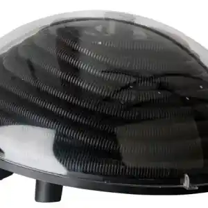 90230-1 | PisciManía Clear dome-shaped storage cover with a coiled black flexible hose inside, viewed from the side.