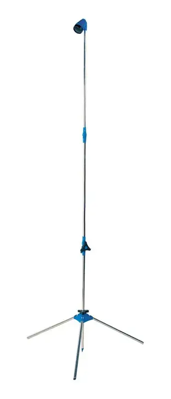 ar104-1 | PisciManía Photography light stand with three legs spread out, blue clamps, and an adjustable vertical pole for mounting lights or accessories.