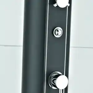 ar1130-2 | PisciManía Vertical chrome shower panel with multiple round knobs and a lever handle on a dark strip.