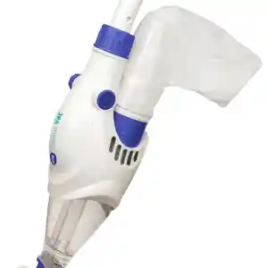 vcb10-1 | PisciManía Handheld white and blue portable vacuum cleaner with a narrow nozzle attachment for cleaning tight spaces.
