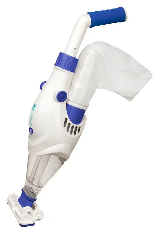 vcb10-1 | PisciManía Handheld white and blue portable vacuum cleaner with a narrow nozzle attachment for cleaning tight spaces.