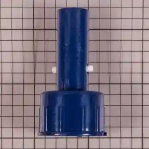 vcb10-2 | PisciManía Blue plastic component with a tall vertical cylinder on top of a wide circular base, featuring small white pegs on the sides and a grid background.