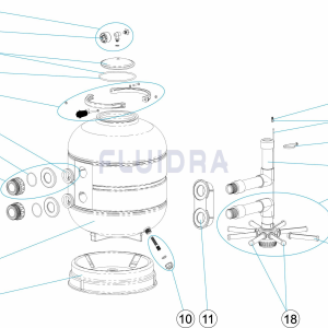 filtro-millennium-lateral-astralpool-2 | PisciManía Exploded assembly diagram of a cylindrical water heater showing parts and fittings labeled 1–19.