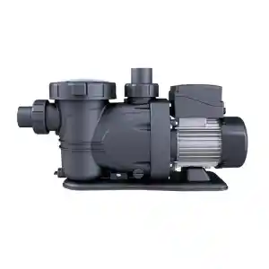 bombas-premium-autoaspirante-de-gre-1 | PisciManía Gray pool pump with motor mounted on a base, featuring large inlet/outlet connections and a top pressure fitting.
