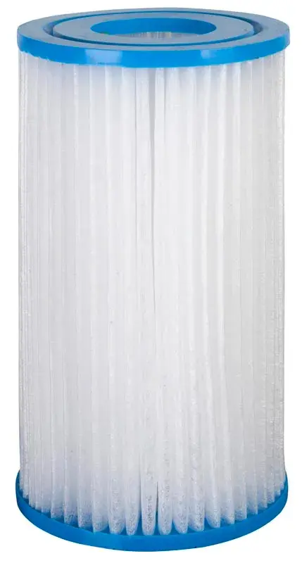 cartucho-filtracion-gre-2 | PisciManía White pleated cylindrical pool filter cartridge with blue end caps on top and bottom.