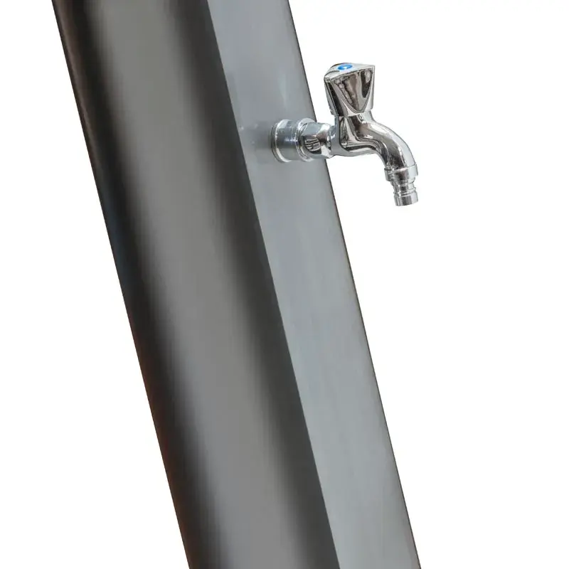 dsps35-1 | PisciManía Chrome faucet protruding from a gray metal panel, ready to dispense liquid.