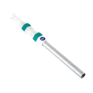 mangos-telescopicos-de-gre-1 | PisciManía Laparoscopic-style medical instrument with a white handle, teal grips, and a long silver shaft